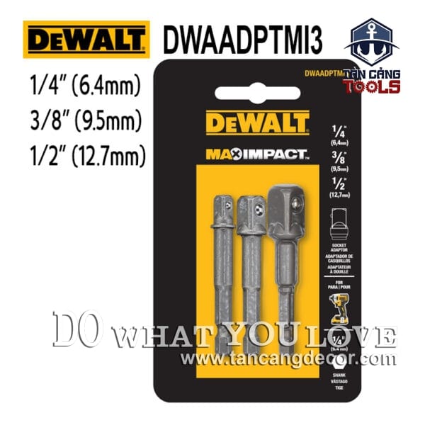 Combo 3 Đầu Chuyển Bulong 1/4 Inches Sang 1/4 3/8 1/2 Inches Dewalt DWAADPTMI3