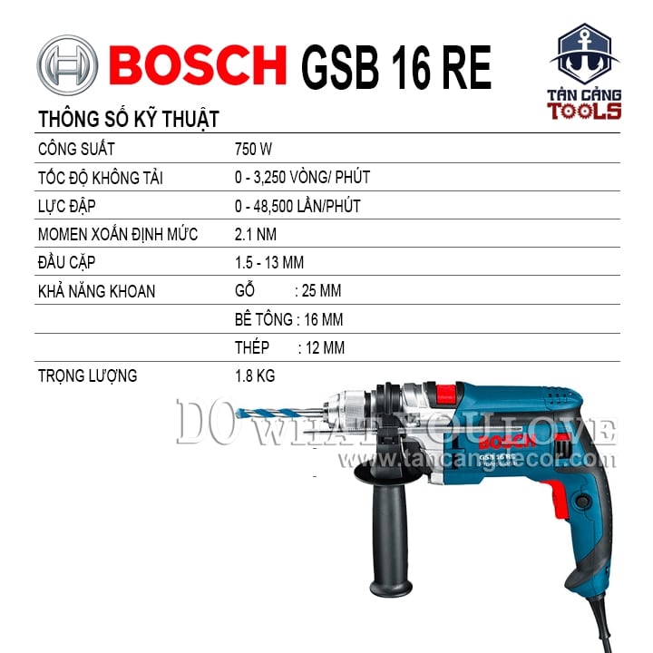 Máy Khoan Động Lực Bosch GSB 16RE 750W ( Thùng Nhựa ) - Ảnh 2
