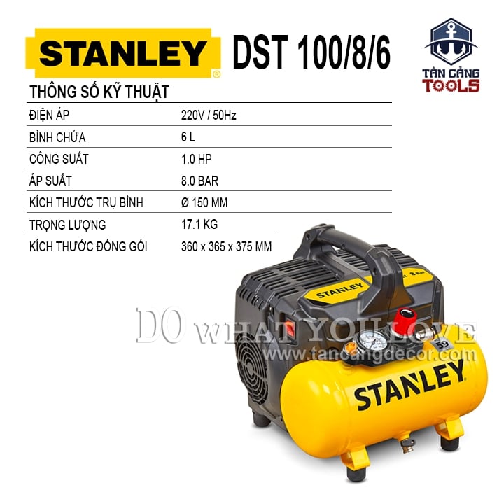 Máy Nén Khí Không Dầu 6 Lít 1.0 HP Stanley FatMax DST100/8/6 ( Siêu Giảm Âm ) - Ảnh 2