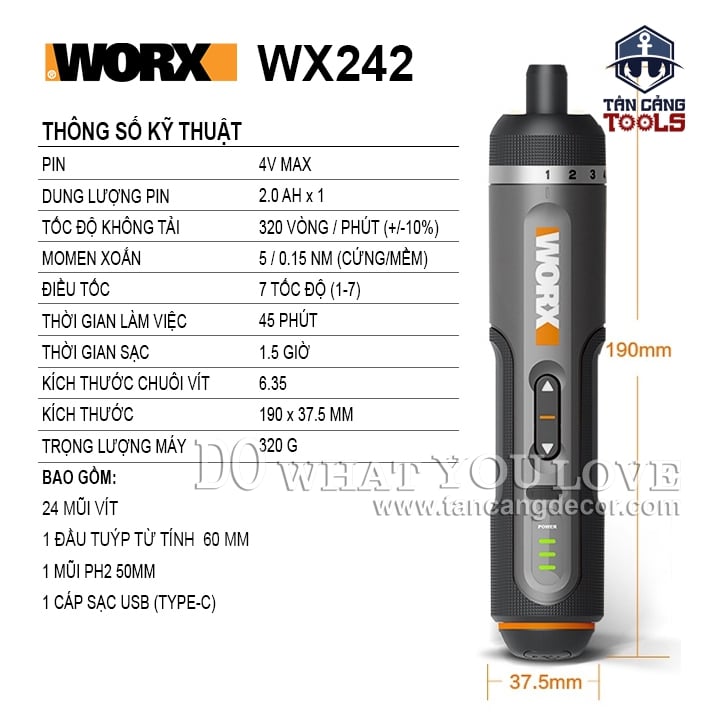 Máy Vặn Vít Điện Tử 30 Chi Tiết Worx WX242 - Ảnh 2