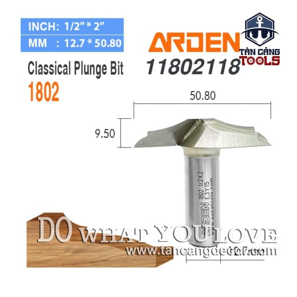 Mũi Router Arden Đánh Pano Tủ 9.5 x 50.8 mm Cốt 12.7 mm Arden 1802