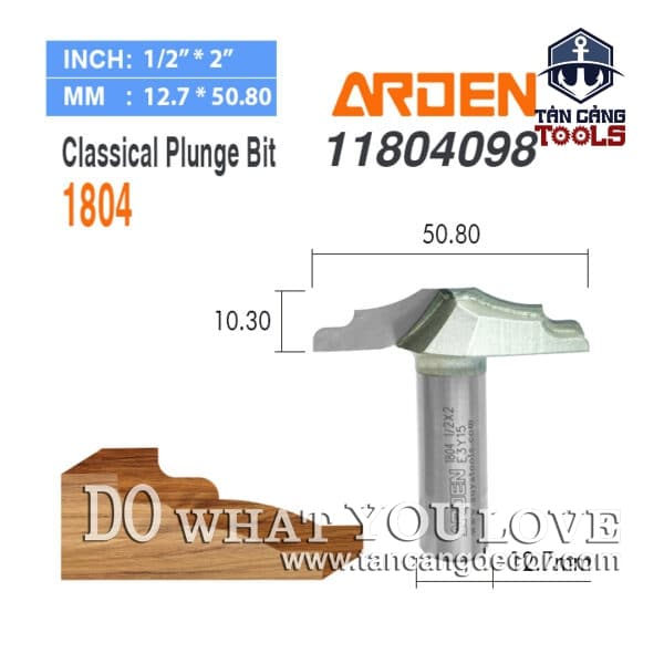 Mũi Router Arden Đánh Pano Tủ 10.3 x 50.8 mm Cốt 12.7 mm Arden 1804