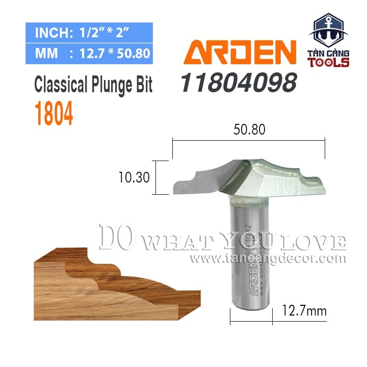 Mũi Router Arden Đánh Pano Tủ 10.3 x 50.8 mm Cốt 12.7 mm Arden 1804