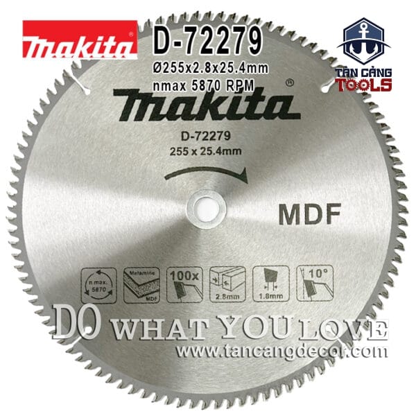 Lưỡi Cưa Gỗ Hợp Kim 255 x 25.4 mm x 100T Makita D-72279 ( Cắt MDF )