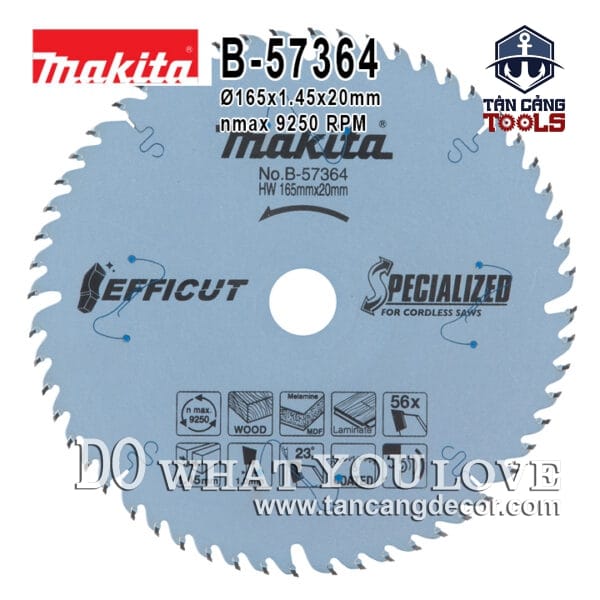 Lưỡi Cưa Gỗ Hợp Kim Efficut 165 x 20 mm x 56T Makita B-57364 ( Chuyên Ván Công Nghiệp )