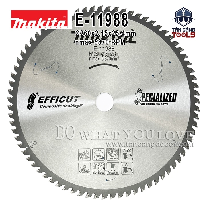 Lưỡi Cưa Gỗ Hợp Kim 260 x 25.4 mm x 75T Makita E-11988 ( Composite, Gỗ Công Nghiệp )