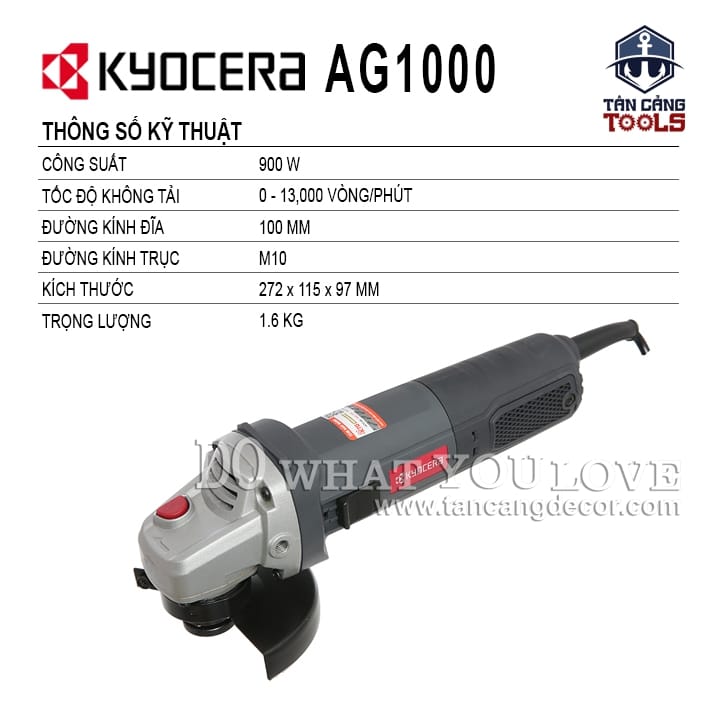 Máy Mài Góc 100 mm Kyocera AG1000 900W - Tặng Kèm 1 Đá Mài ( Công Tắc Trượt ) - Ảnh 2