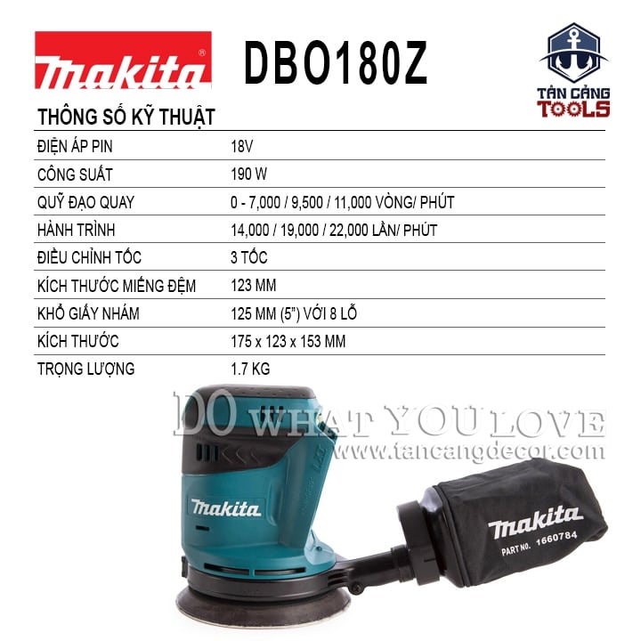 Máy Chà Nhám Tròn Dùng Pin Makita 18V DBO180Z ( Thân Máy ) - Ảnh 2