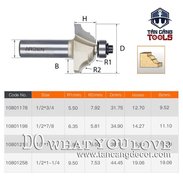 Alternative view of Mũi Router Arden Đánh Chỉ Cổ Điển 14.27 x 34.9 mm Cốt 12.7 mm Arden 0801