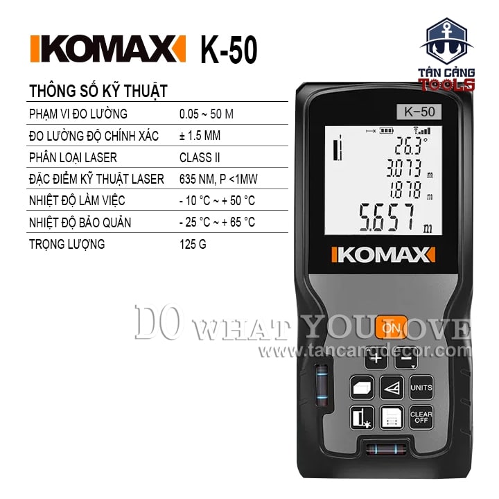 Thước Đo Khoảng Cách Điện Tử 50 Mét Komax K-50 ( Nhiều Tính Năng ) - Ảnh 2