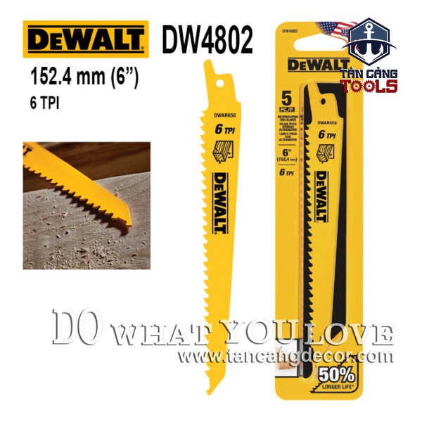 Lưỡi Cưa Kiếm Gỗ 15.2 cm x 6TPI Dewalt DW4802- 1 Lưỡi ( Tách Vĩ )