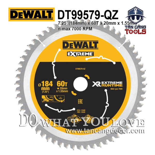 Lưỡi Cưa Gỗ Hợp Kim 184 x 20 mm x 60 T DeWalt DT99579-QZ ( Extreme Runtime )