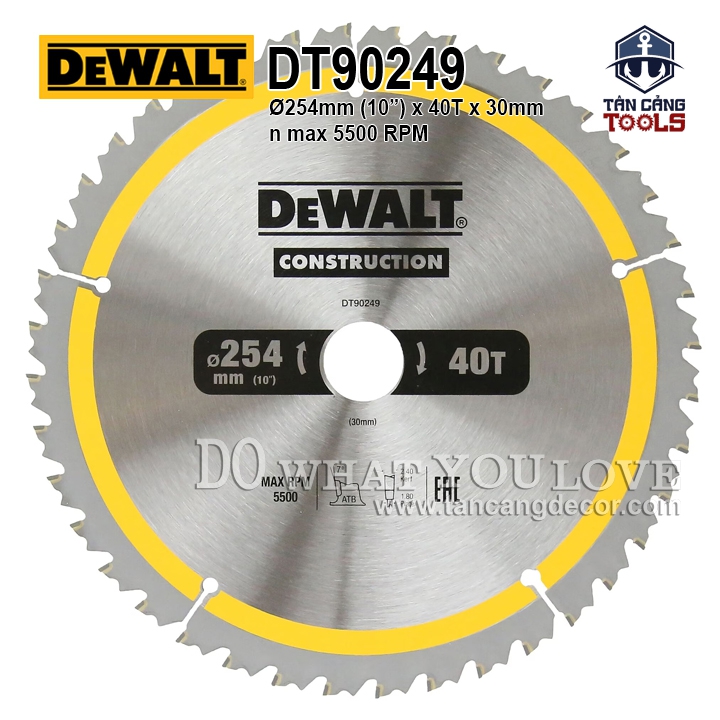 Lưỡi Cưa Gỗ Hợp Kim 254 x 30 mm x 40 T DeWalt DT90249 ( Kèm 3 Vòng Đệm )