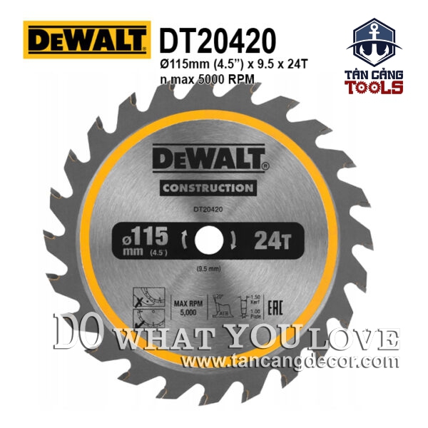 Lưỡi Cưa Gỗ Hợp Kim 115 x 9.5 mm x 24 T DeWalt DT20420