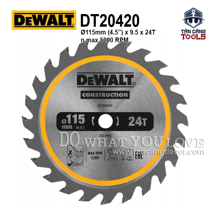 Lưỡi Cưa Gỗ Hợp Kim 115 x 9.5 mm x 24 T DeWalt DT20420