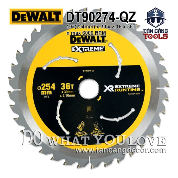 Lưỡi Cưa Gỗ Hợp Kim 254 x 30 mm x 36 T DeWalt DT90274 ( Kèm 3 Vòng Đệm )