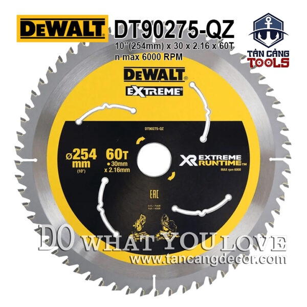 Lưỡi Cưa Gỗ Hợp Kim 254 x 30 mm x 60 T DeWalt DT90275 ( Kèm 3 Vòng Đệm )