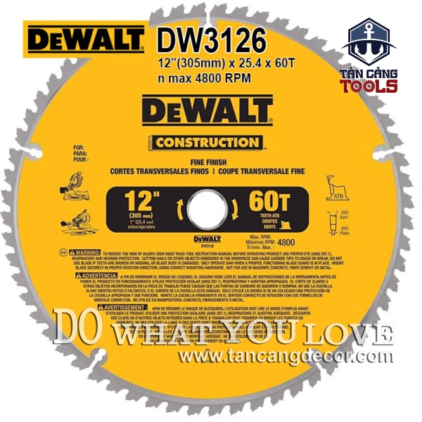 Lưỡi Cưa Gỗ Hợp Kim 305 x 25.4 mm x 60 T DeWalt DW3126