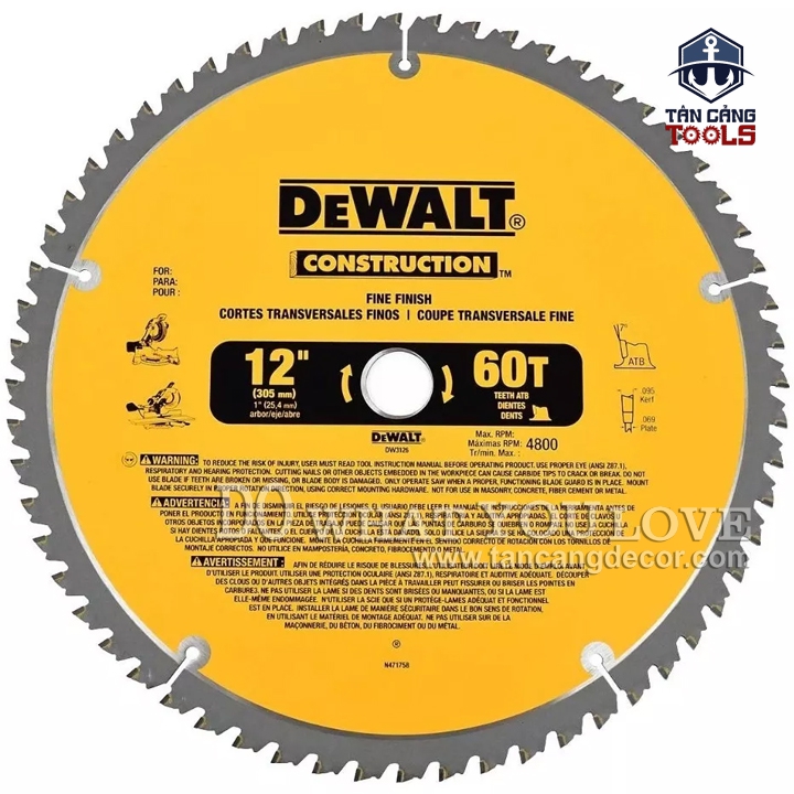 Lưỡi Cưa Gỗ Hợp Kim 305 x 25.4 mm x 60 T DeWalt DW3126 - Ảnh 3