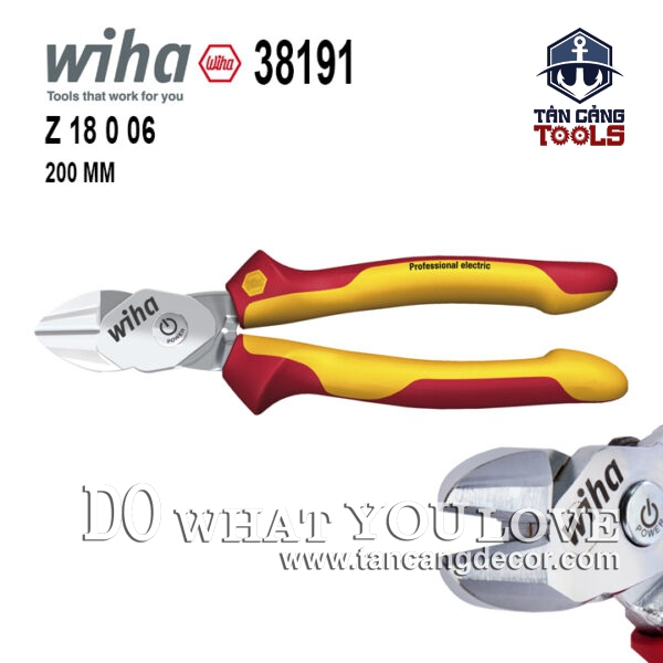 Kìm Cắt Cộng Lực Cách Điện 1000V 200 mm Wiha 38191 ( Trang Bị Nút Bấm Tăng Lực Gấp 2 Lần )