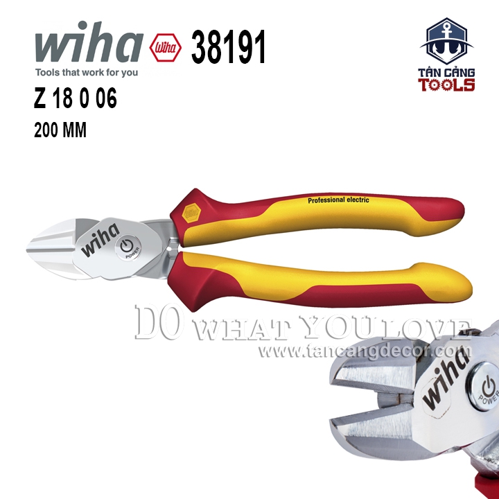 Kìm Cắt Cộng Lực Cách Điện 1000V 200 mm Wiha 38191 ( Trang Bị Nút Bấm Tăng Lực Gấp 2 Lần )