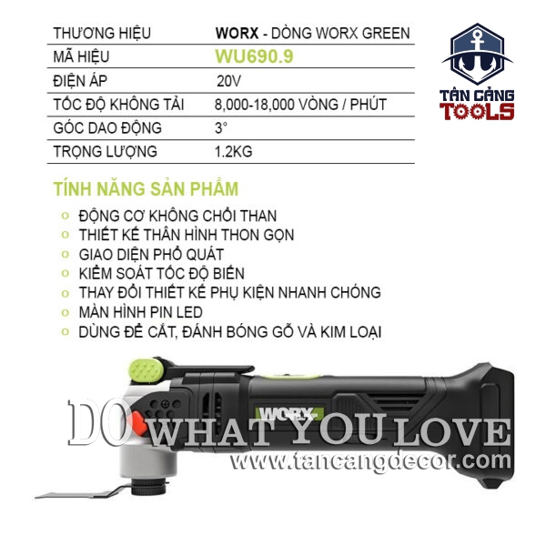 Alternative view of Combo Máy Cắt Rung Đa Năng Dùng Pin 20V Worx WU690.1 ( Thân Máy, Pin 2.0ah, Sạc, Thùng )