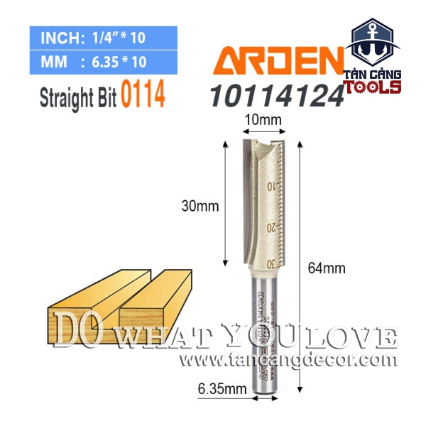 Mũi Router Arden Móc Rãnh 30 x 10 mm Cốt 6.35 mm Arden 0114