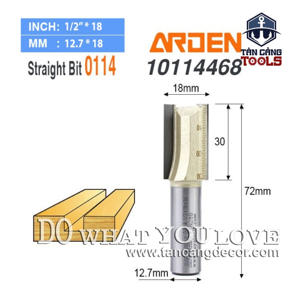 Mũi Router Arden Móc Rãnh 30 x 18 mm Cốt 12.7 mm Arden 0114