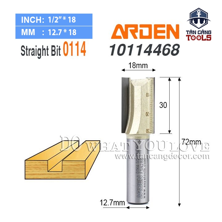 Mũi Router Arden Móc Rãnh 30 x 18 mm Cốt 12.7 mm Arden 0114