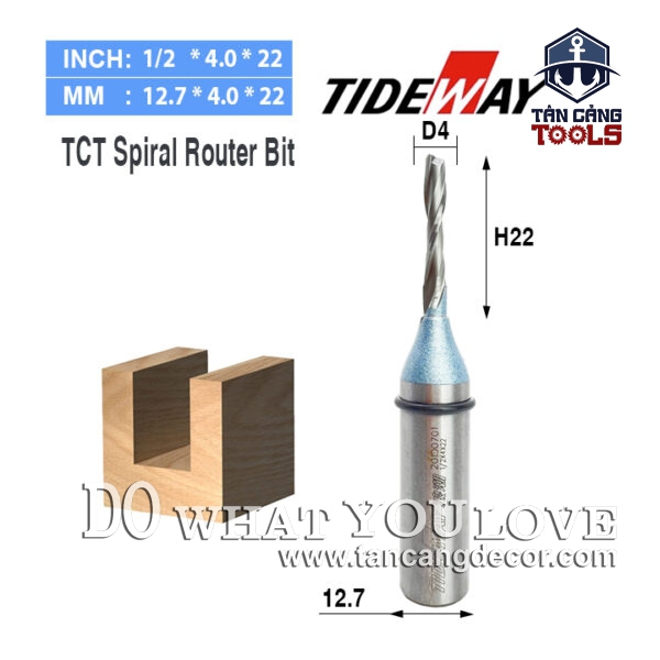 Mũi CNC TCT Xoắn Ốc Tideway 4 x 22 mm Cốt 12.7 mm