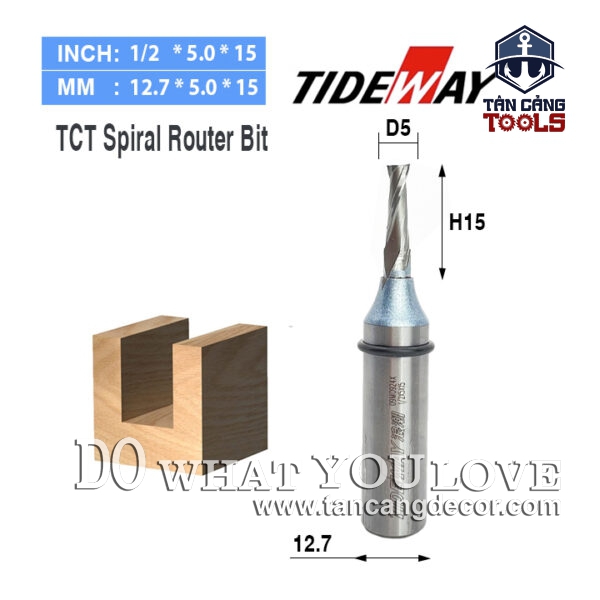 Mũi CNC TCT Xoắn Ốc Tideway 5 x 15 mm Cốt 12.7 mm