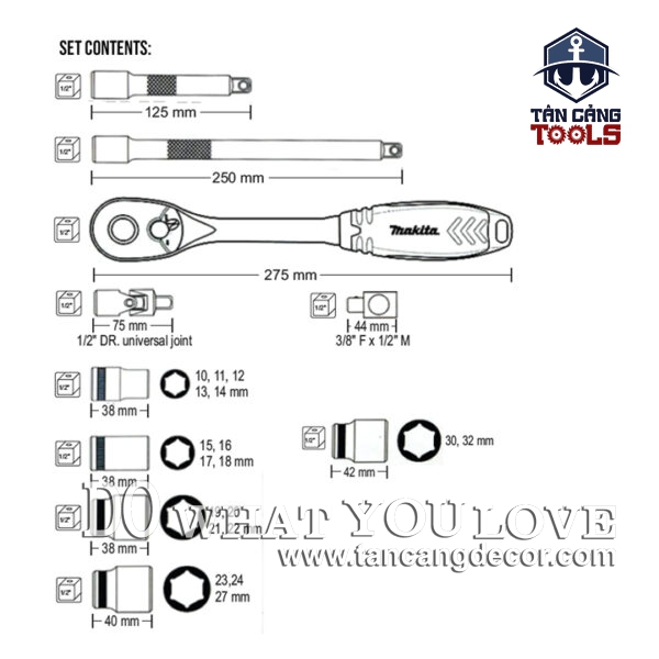 Alternative view of Bộ Tuýp Cần Siết Tự Động 1/2 Inches 23 Chi Tiết Makita B-65589