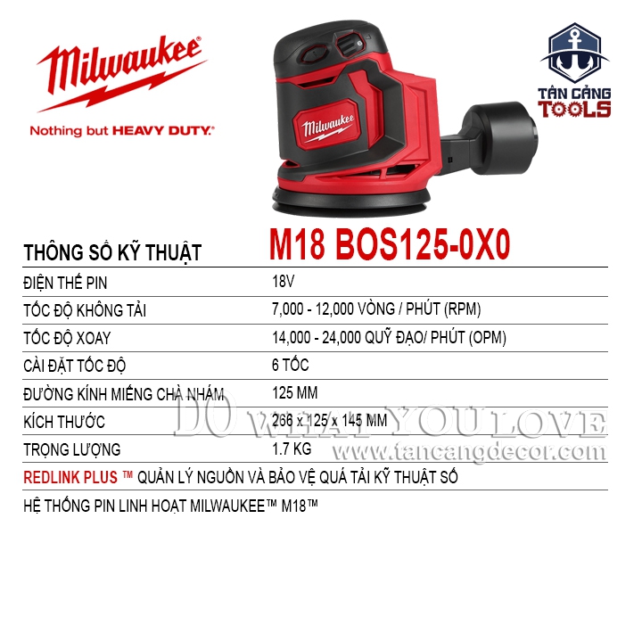 Máy Chà Nhám Tròn Dùng Pin Milwaukee M18 BOS125 - 0X0 ( Thân Máy ) - Ảnh 2