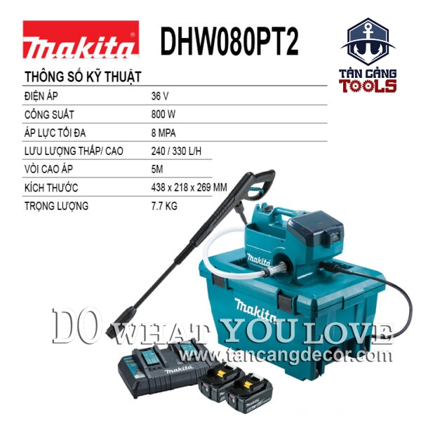 Alternative view of Máy Xịt Rửa Xe Cao Áp Dùng Pin 18V x 2 Makita DHW080PT2 ( Thân Máy, 2 Pin 5.0Ah, 1 Sạc )