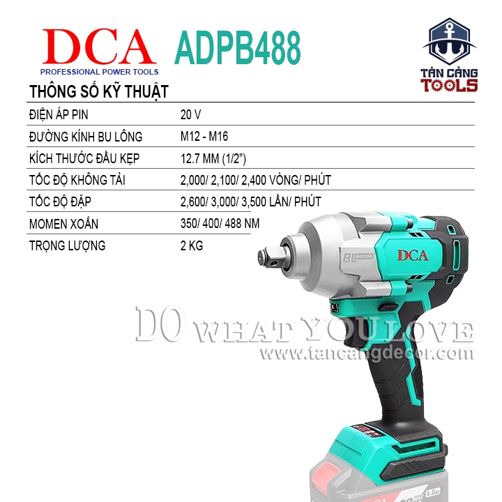 Máy Siết Bu Lông Dùng Pin DCA 20V ADPB488Z 1/2 Inches ( Thân Máy ) - Ảnh 2