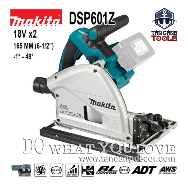 Máy Cưa Đĩa 165mm Dùng Pin 18V x 2 Makita DSP601Z ( TrackSaw ) ( Chức Năng Kết Nối Bluetooth )