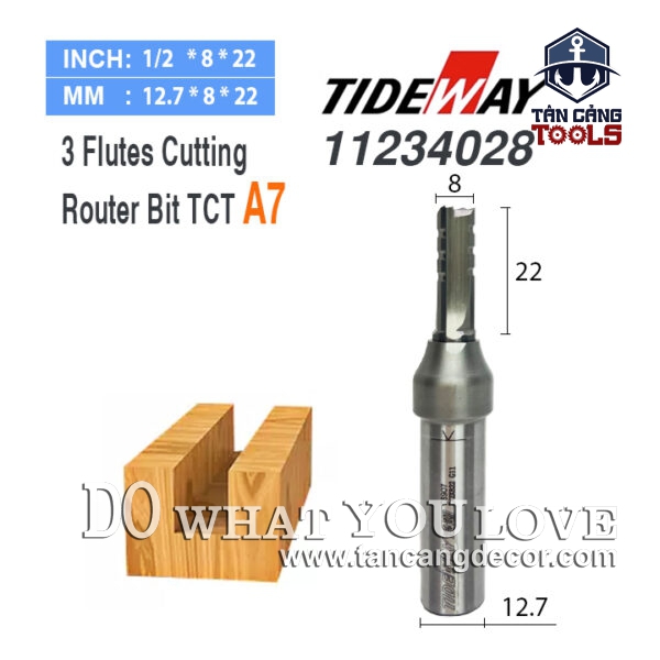 Mũi Router CNC Tideway 8 x 22 mm Cốt 12.7 mm