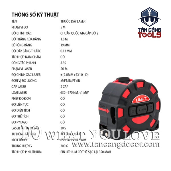Alternative view of Thước Cuộn 5 Mét Kết Hợp Đo Khoảng Cách Điện Tử 50 Mét UNI-T LM50T ( Nhiều Tính Năng )