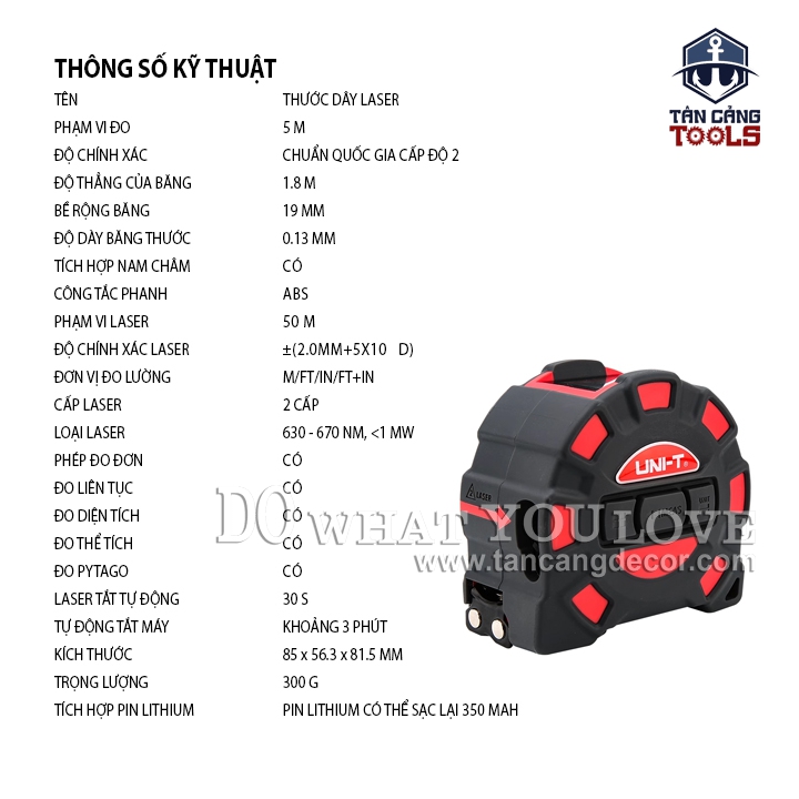 Thước Cuộn 5 Mét Kết Hợp Đo Khoảng Cách Điện Tử 50 Mét UNI-T LM50T ( Nhiều Tính Năng ) - Ảnh 2