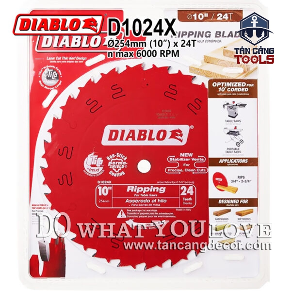 Lưỡi Cưa Gỗ Hợp Kim Diablo 250 x 16 mm x 24T Freud D1024X