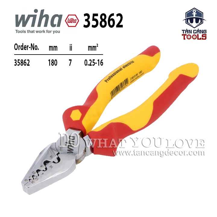 Kìm Bấm Cos Cách Điện 1000V 180 mm Wiha 35862