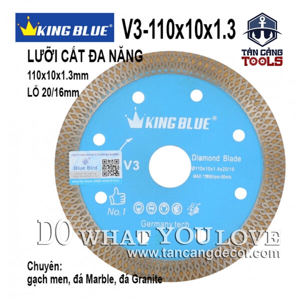 Lưỡi Cắt Đa Năng 110 mm KingBlue V3-110x10x1.3 ( Gạch Men, Đá Marble, Đá Granite )