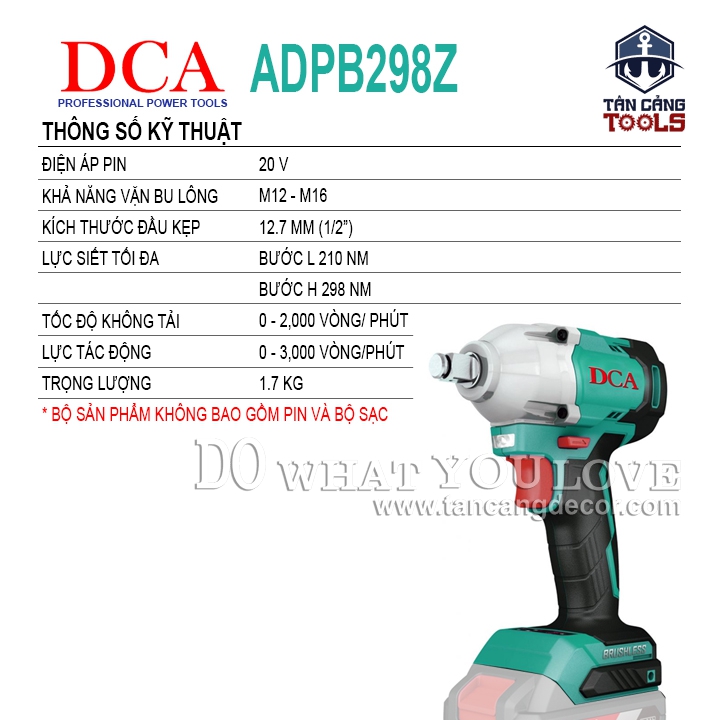 Máy Siết Bu Lông Dùng Pin DCA 20V ADPB298Z 1/2 Inches ( Thân Máy ) - Ảnh 2
