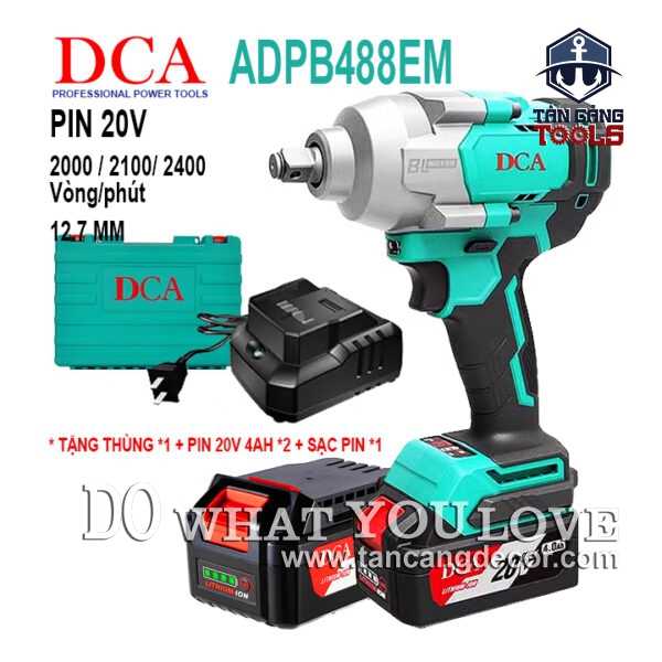 Combo Máy Siết Bu Lông Dùng Pin DCA 20V ADPB488EM 1/2 Inches ( Thân Máy, 2 Pin 4.0Ah, Sạc Pin, Thùng Nhựa )