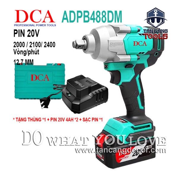 Combo Máy Siết Bu Lông Dùng Pin DCA 20V ADPB488DM 1/2 Inches ( Thân Máy, 1 Pin 4.0Ah, Sạc Pin, Thùng Nhựa )