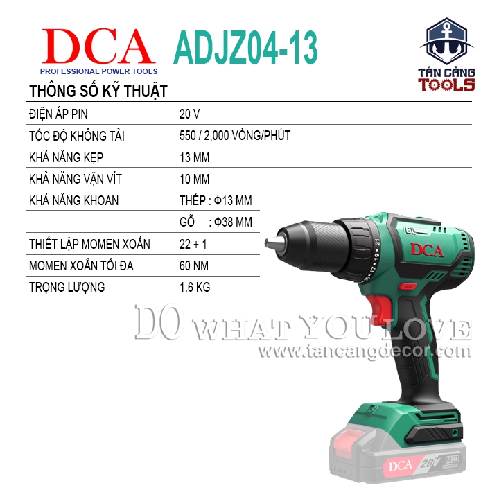 Combo Máy Khoan Vặn Vít Dùng Pin DCA 20V ADJZ04-13EM ( Thân Máy, 2 Pin 4.0Ah, Sạc Pin, Thùng Nhựa ) - Ảnh 2