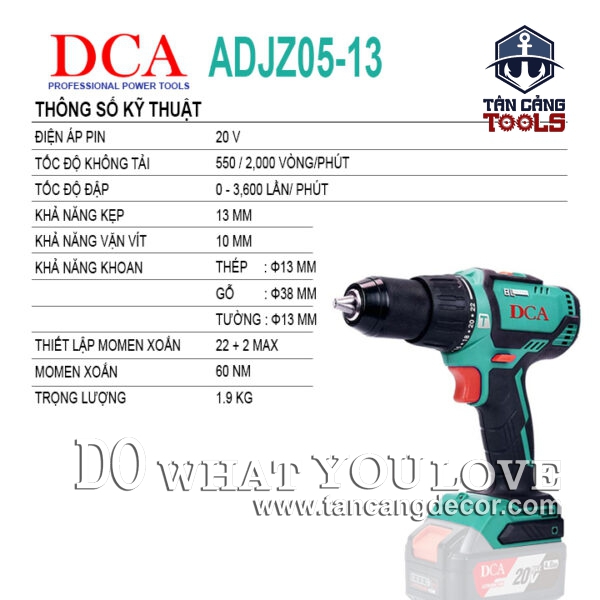 Alternative view of Combo Máy Khoan Động Lực Dùng Pin DCA 20V ADJZ05-13AM ( Thân Máy, 2 Pin 2.0Ah, Sạc Pin, Thùng Nhựa )