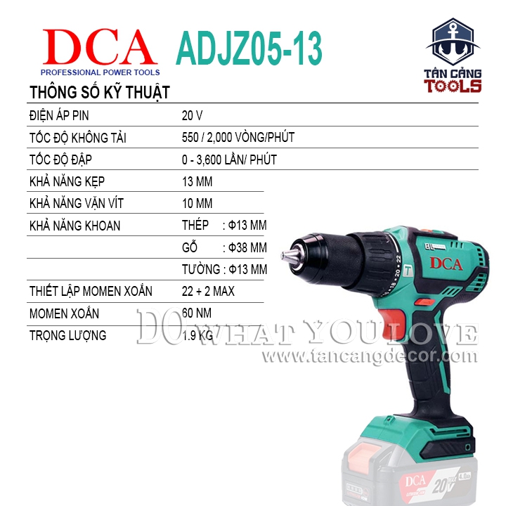 Combo Máy Khoan Động Lực Dùng Pin DCA 20V ADJZ05-13AM ( Thân Máy, 2 Pin 2.0Ah, Sạc Pin, Thùng Nhựa ) - Ảnh 2