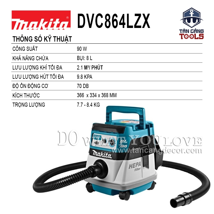 Máy Hút Bụi 8 Lít Dùng Pin 18V x 2 Makita DCV864LXZ ( Tính Năng Auto Start ) ( Thân Máy ) - Ảnh 2
