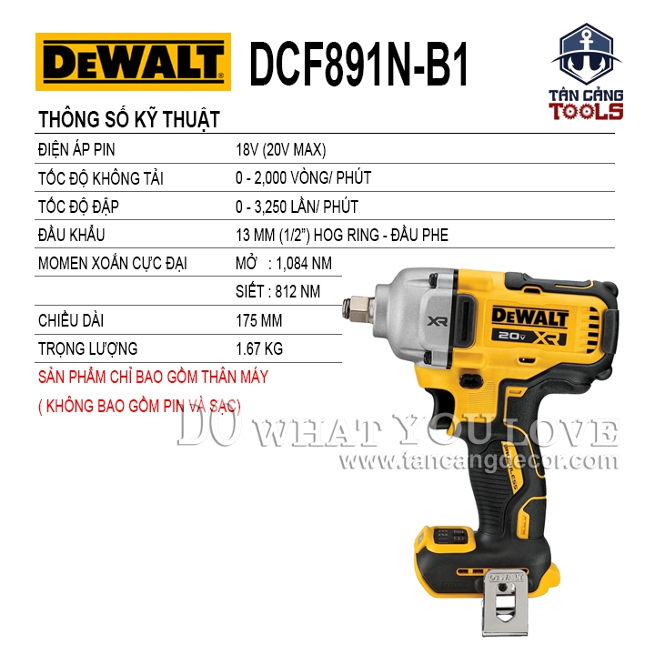 Máy Siết Bu Lông Dùng Pin DeWalt 18V DCF891N 1/2 Inches Đầu Phe ( Thân Máy ) - Ảnh 2